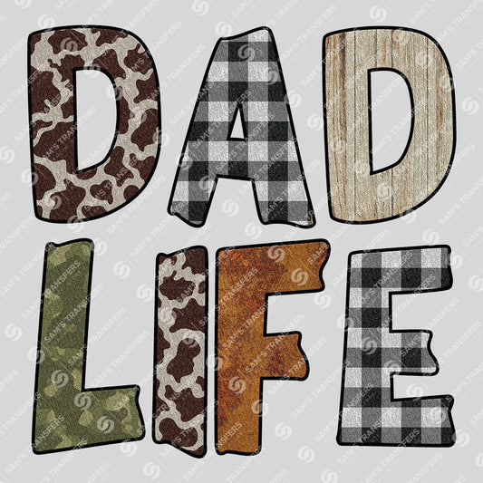 Apparel featuring a Dad Life-themed DTF transfer.
