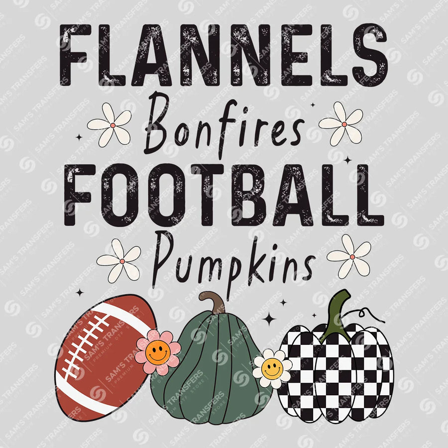 Flannels Bonfires Football Pumpkins Ready-to-Press DTF Transfer | SAT11507