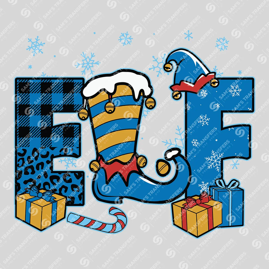 ELF – Blue Plaid & Striped Christmas DTF Transfer