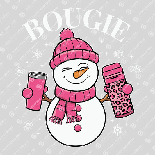 Bougie – Pink Snowman & Leopard Print Winter DTF Transfer