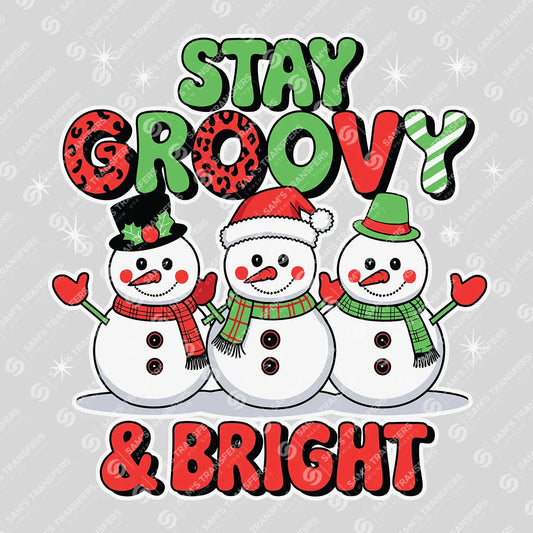 Stay Groovy & Bright – Trio Snowman Retro Christmas DTF Transfer