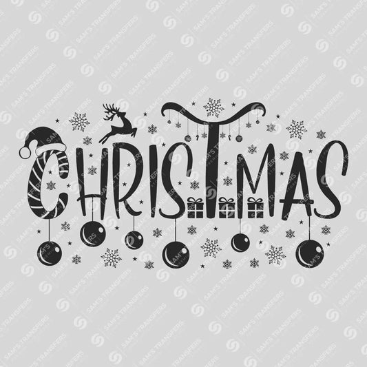Christmas – Black Ornament & Reindeer Holiday DTF Transfer