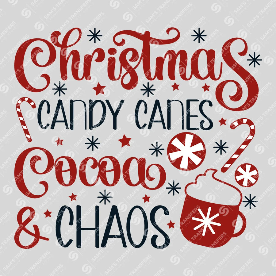 Christmas Candy Canes Cocoa & Chaos – Festive Holiday DTF Transfer