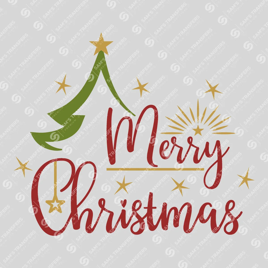 Merry Christmas Tree DTF Transfer – Festive Red, Green & Gold Design