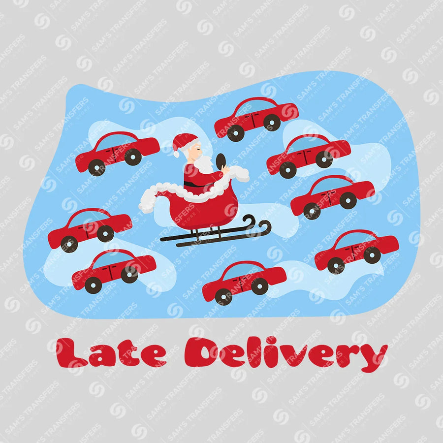 Late Delivery DTF Transfer – Funny Santa in Traffic Christmas Design