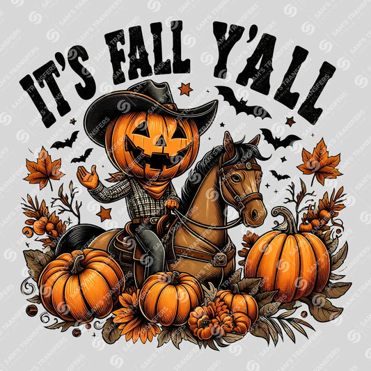 It’s Fall Y’all DTF Transfer – Pumpkin Cowboy Autumn Design