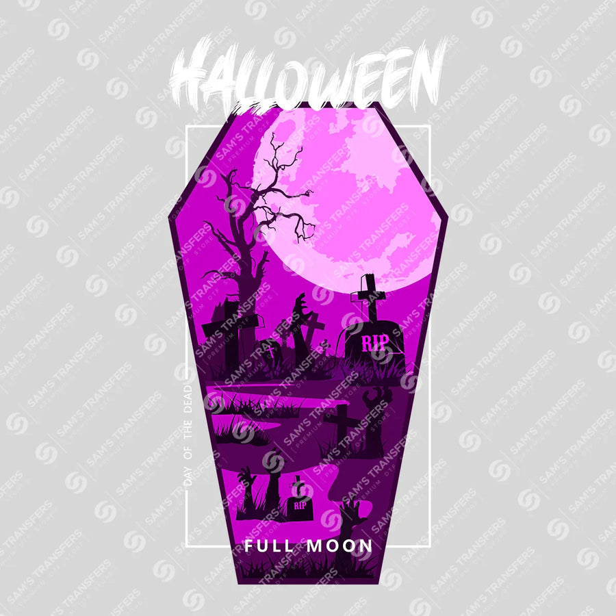 Coffin Moon Graveyard DTF Transfer – Spooky Halloween Cemetery Design