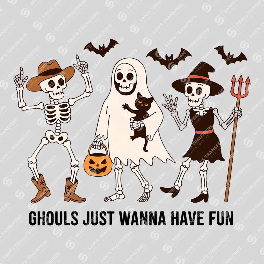 Ghouls Just Wanna Have Fun DTF Transfer – Cute Halloween Skeleton Design