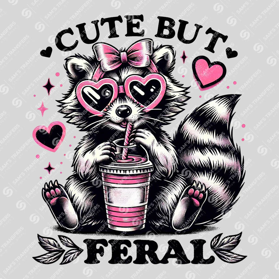 Cute But Feral Raccoon – Pink Heart DTF Transfer