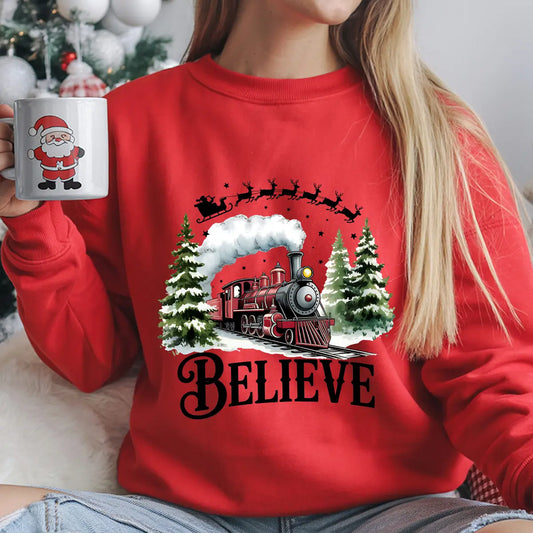 Sweatshirt featuring a Christmas-themed DTF transfer.