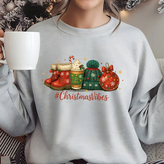 Sweatshirt featuring a Christmas-themed DTF transfer.