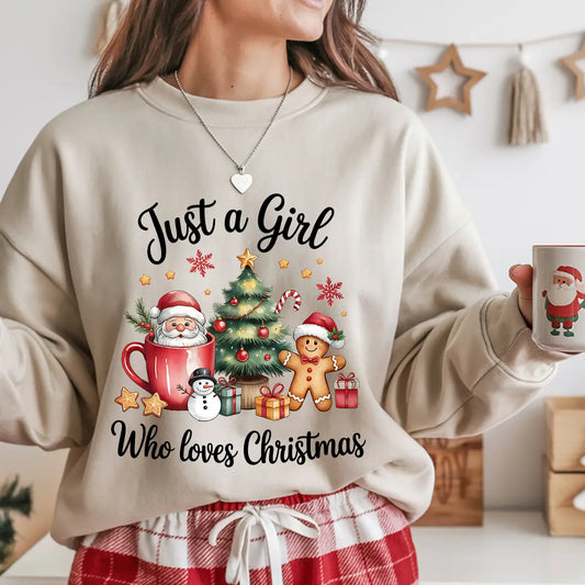 Sweatshirt featuring a Christmas-themed DTF transfer.