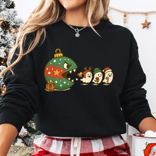 Sweatshirt featuring a Christmas-themed DTF transfer.