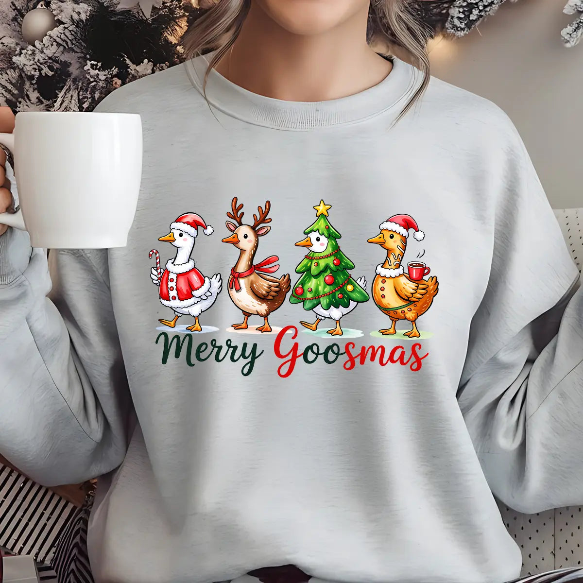 Sweatshirt featuring a Christmas-themed DTF transfer.