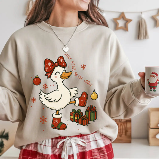 Sweatshirt featuring a Christmas-themed DTF transfer.