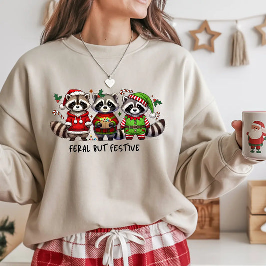 Sweatshirt featuring a Christmas-themed DTF transfer.
