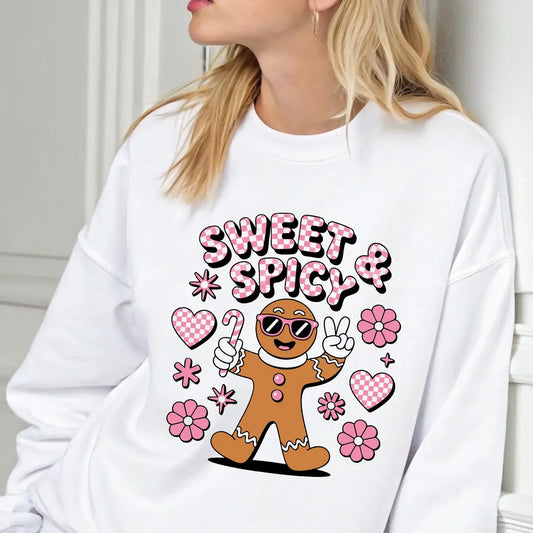 Sweatshirt featuring a Christmas-themed DTF transfer.