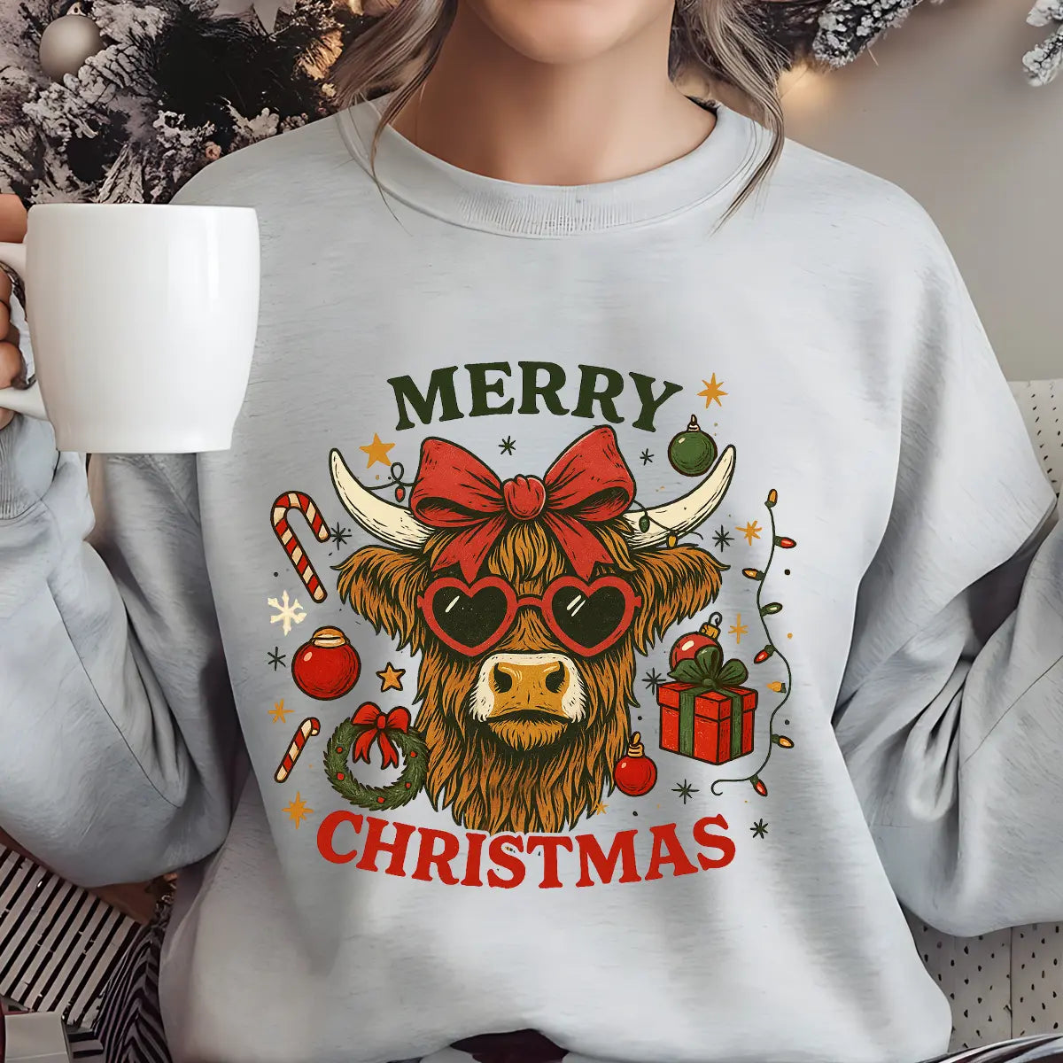 Sweatshirt featuring a Christmas-themed DTF transfer.
