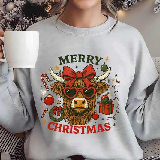 Sweatshirt featuring a Christmas-themed DTF transfer.