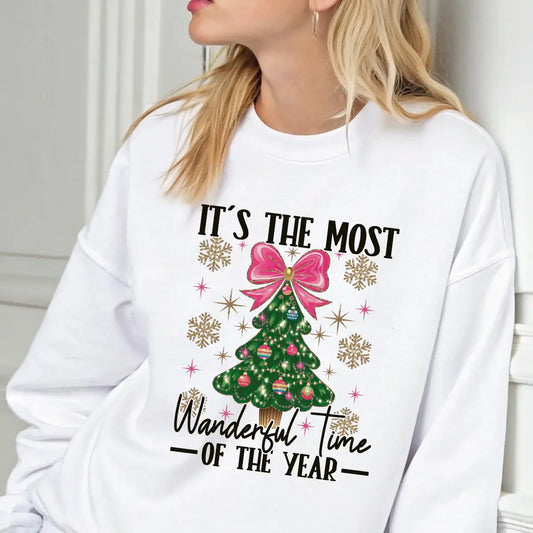 Sweatshirt featuring a Christmas-themed DTF transfer.