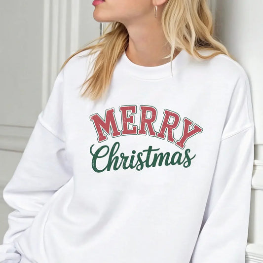 Sweatshirt featuring a Christmas-themed DTF transfer.