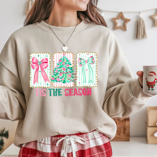 Sweatshirt featuring a Christmas-themed DTF transfer.