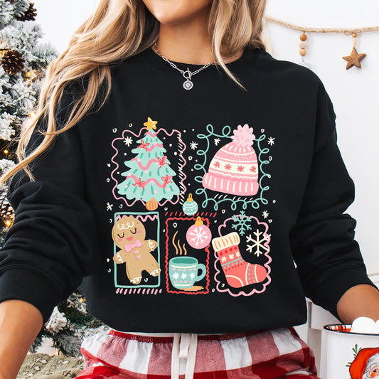 Sweatshirt featuring a Christmas-themed DTF transfer.