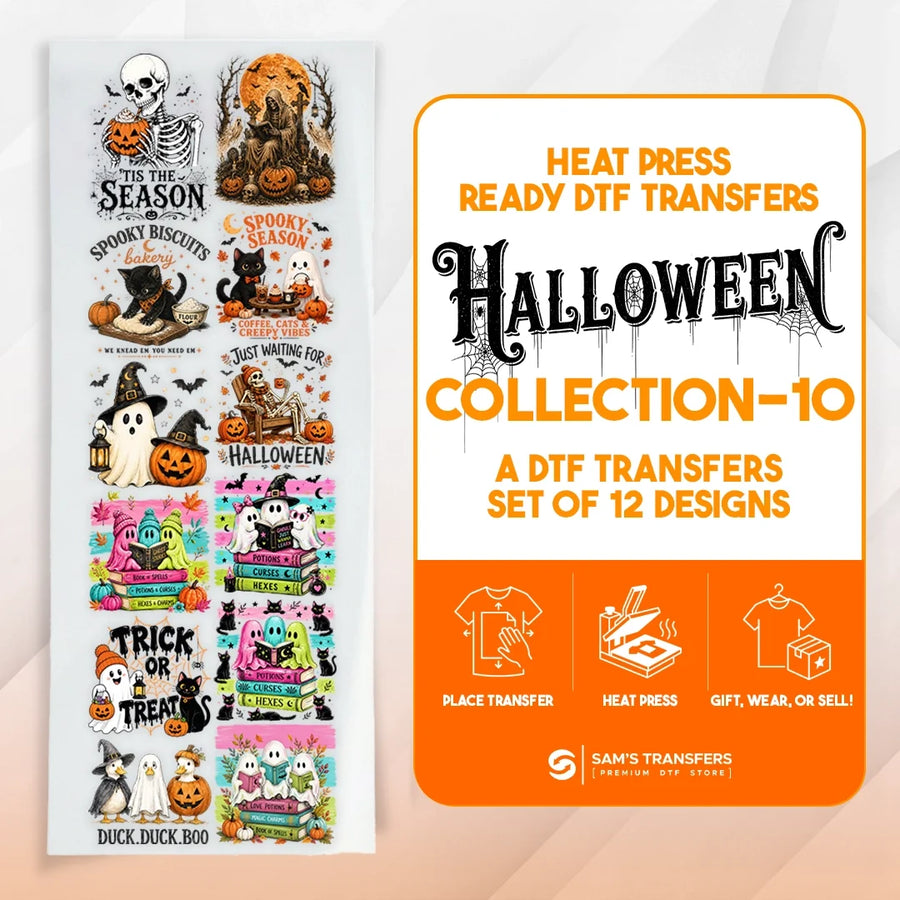 Halloween DTF Transfer Bundle – Spooky Season & Book Stack Designs