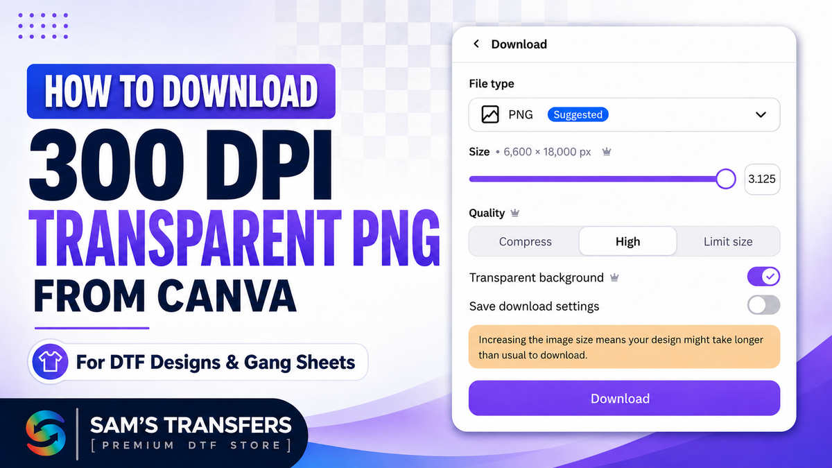 How to Download a 300 DPI Transparent PNG from Canva for DTF Printing