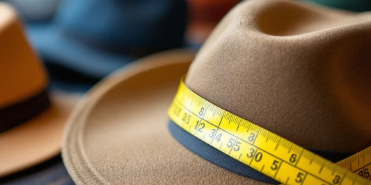 Measuring tape around a hat for size measurement.