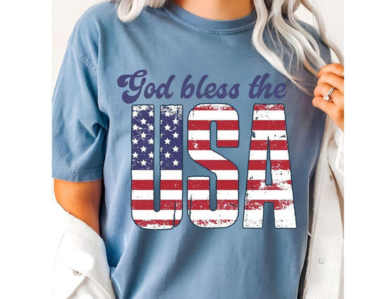 "God Bless the USA" 4th of July Ready-to-Press DTF Transfer - Sam's DTF Transfers