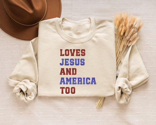 Loves Jesus and America Too - 4th of July Ready-to-Press DTF Transfer - Sam's DTF Transfers