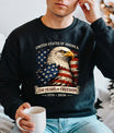 USA 250th Anniversary 1776-2026 DTF transfer ready-to-press for custom apparel and uv dtf stickers for tumblr and bottles. American eagle with American flag background and  250 years of Freedom text.