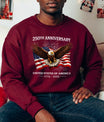 Iron on shirt design with an eagle and American flag design celebrating the 250th anniversary of the United States. USA 250th Anniversary 1776-2026 DTF transfer ready-to-press for custom apparel and uv dtf stickers for tumblr and bottles. American eagle with semiquicentennial text.