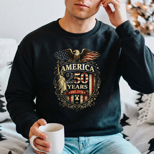 Shirt design with 'America 250 Years' design with American eagle. USA 250th Anniversary 1776-2026 DTF transfer ready-to-press for custom apparel and uv dtf stickers for tumblr and bottles. 