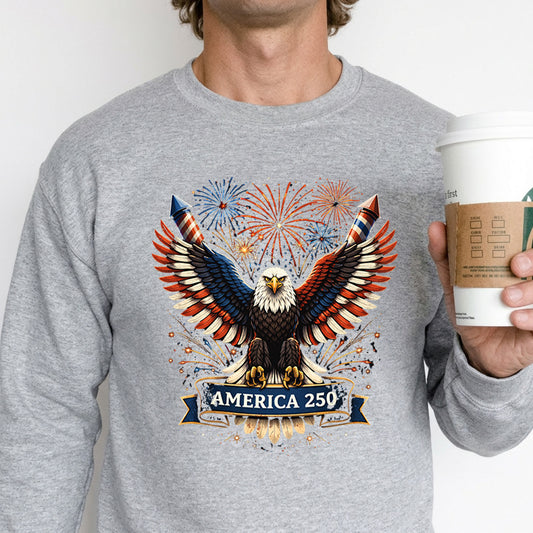 USA 250th Anniversary 1776-2026 DTF transfer ready-to-press for custom apparel and uv dtf stickers for tumblr and bottles. American eagle design.