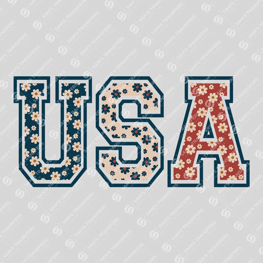 "Floral USA" 4th of July Ready-to-Press DTF Transfer