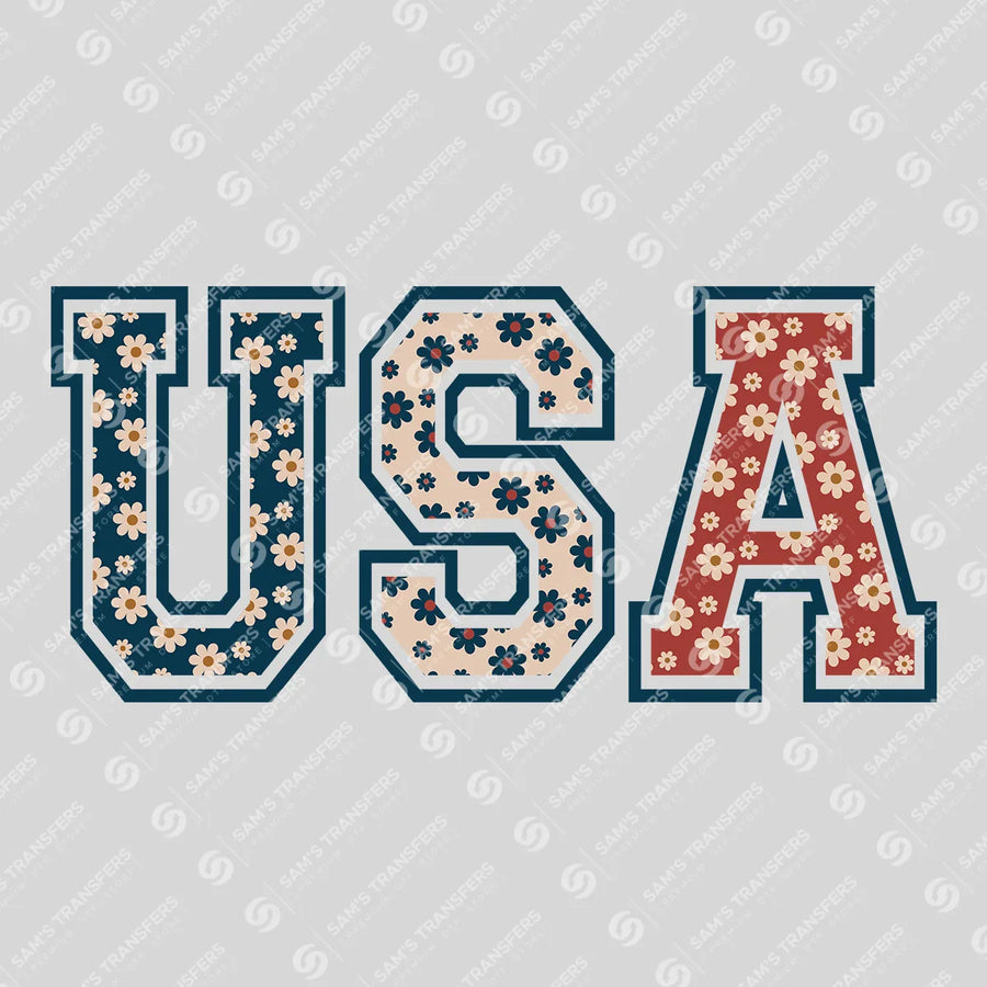 "Floral USA" 4th of July Ready-to-Press DTF Transfer