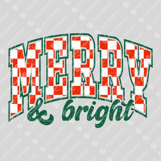 Merry & Bright Varsity Lettering Christmas DTF Transfer