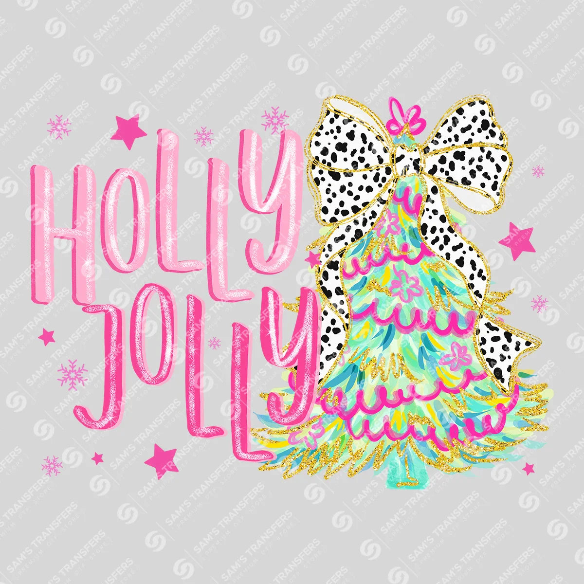 Holly Jolly Christmas Tree DTF Transfer