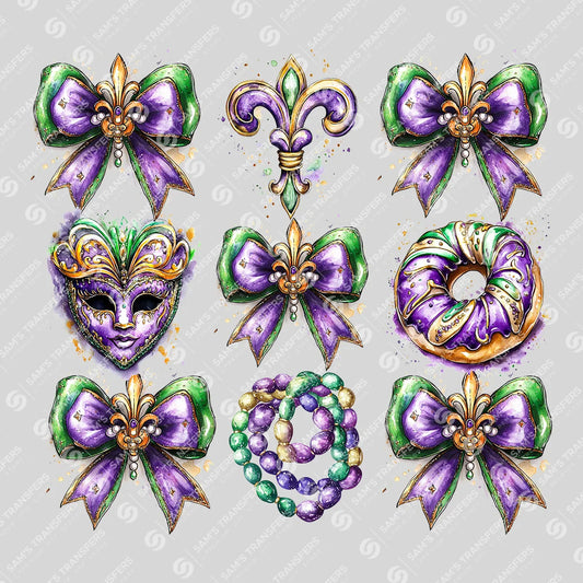 Mardi Gras Bow & Mask Ready-to-Press DTF Transfer
