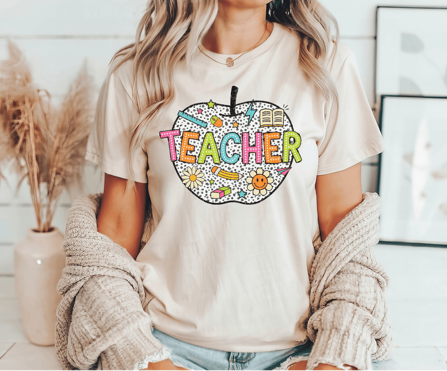 Colorful Teacher Apple Ready-to-Press DTF Transfer