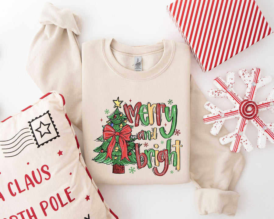 Merry and Bright Christmas Tree DTF Transfer
