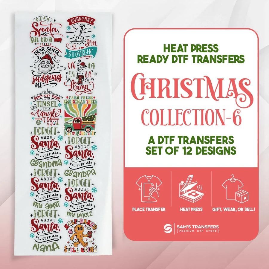 Christmas DTF Transfer Bundle – Funny Santa & Family Lettering Designs