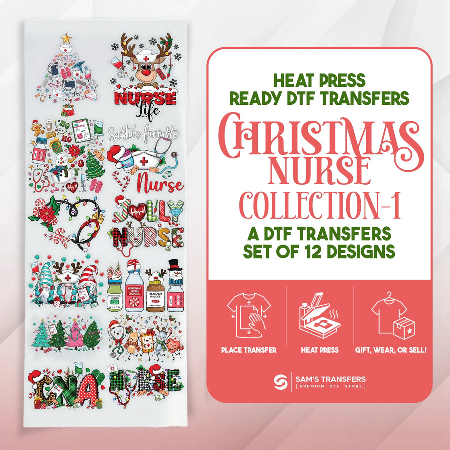 Christmas Nurse DTF Transfer Bundle – Nurse Life & Holiday Designs