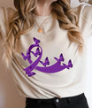 Beige sweatshirt featuring a purple awareness ribbon with butterflies DTF design, symbolizing support for various causes.

