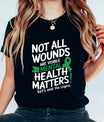 DTF Transfers ready to press – Mental Health Matters quote with green ribbon design on black shirt, perfect for awareness, advocacy, or boutique tees.