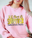 DTF Transfers ready to press – “I Am A Survivor” endometriosis design in yellow with awareness ribbon and leopard accents, ideal for advocacy and custom tees.