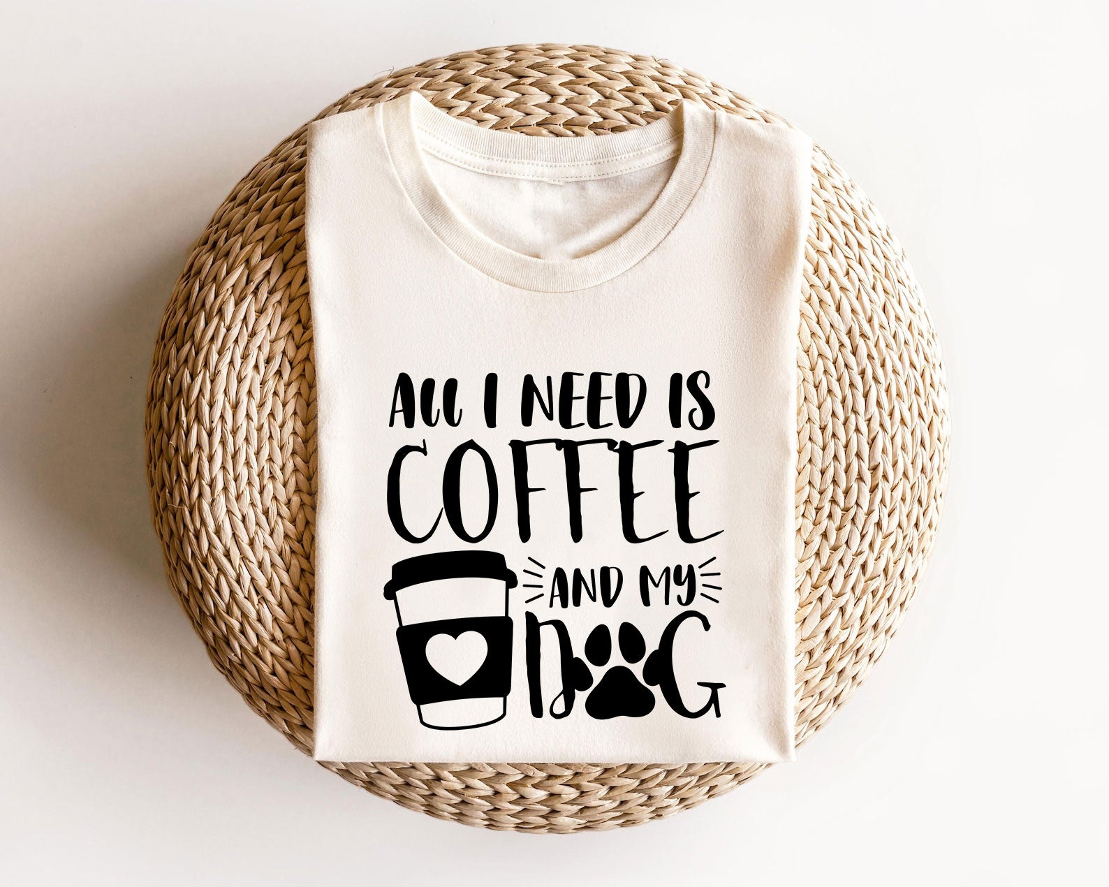 Coffee and Dog Lover design with paw print - ready-to-press DTF transfer for shirts and hoodies.