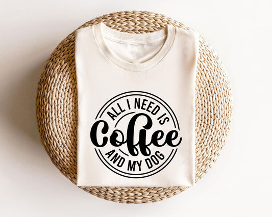 Circular coffee and dog design - ready-to-press DTF transfer for custom T-shirts and hoodies.